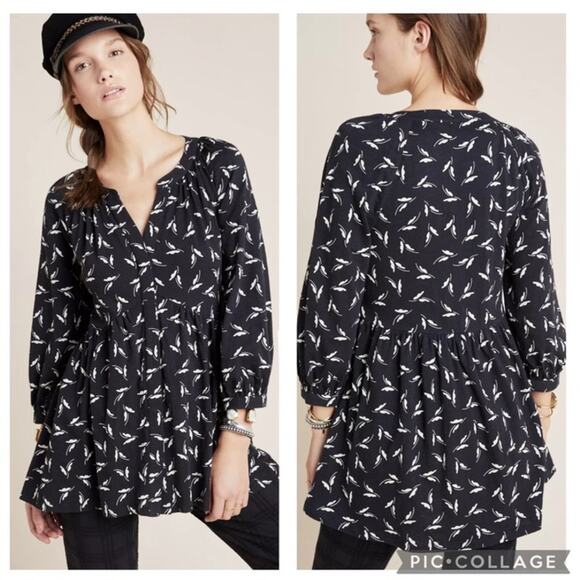 Anthropologie Maeve Butterfly Baby Doll Tunic y2k style Black White XS - Picture 10 of 10